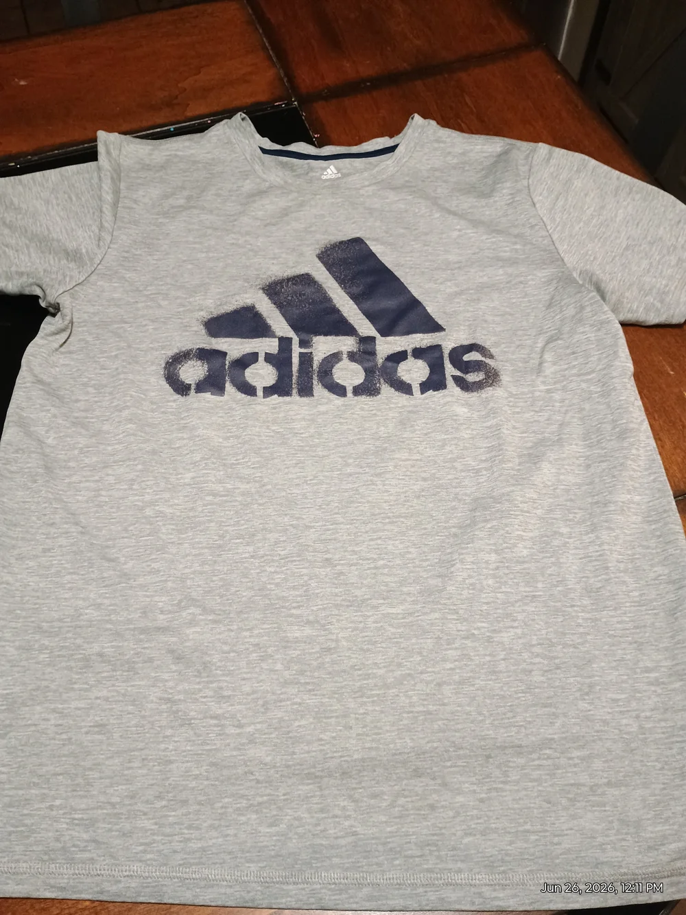 adidas Light Gray Tee with Navy Logo